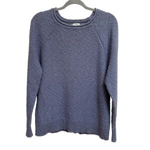 VTG LL Bean Sweater Womens L Petite Blue 100% Cotton Knit Pullover Raglan
